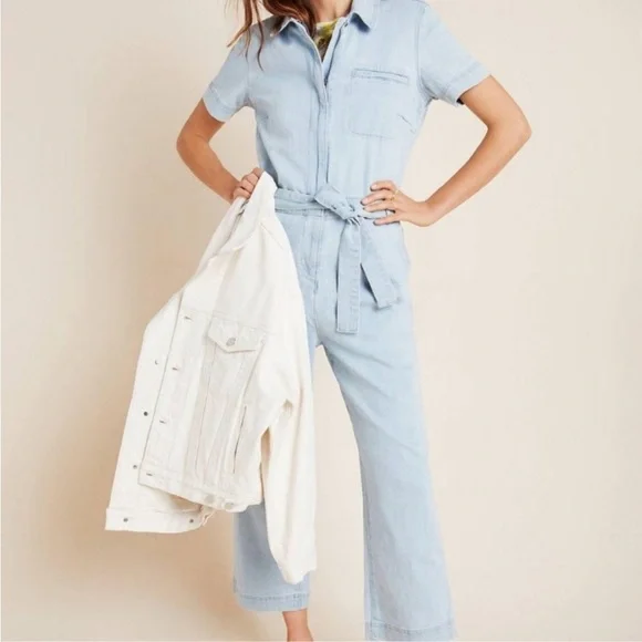 Ella Moss light denim wide leg jumpsuit